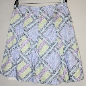 Talbots Colorblock Floral Pleated A-line Skirt Blue Green Purple White Size 14P